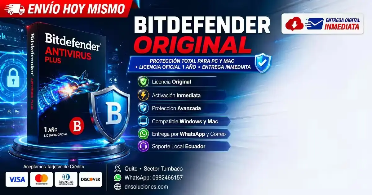 Antivirus 1 Año PC/Mac Antivirus Bitdefender licencia original 12 meses en Quito y Tumbaco