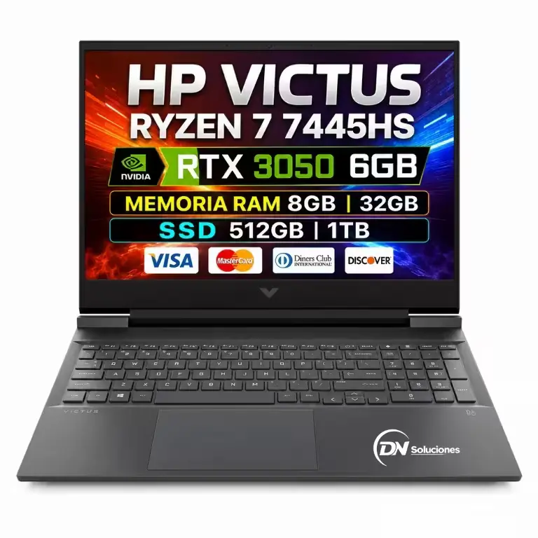 HP Victus Ryzen 7 7445HS RTX 3050 6GB | RAM Expandible a 32GB | SSD 512GB O 1TB