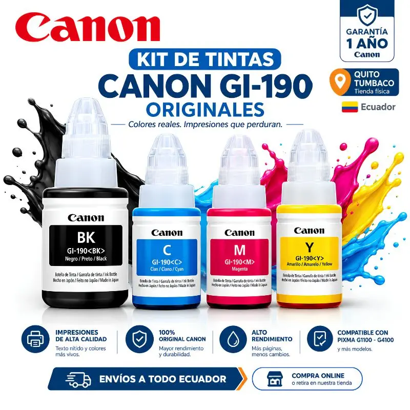 Fotografía de Kit de Tintas Canon GI-190 Originales de 4 Colores