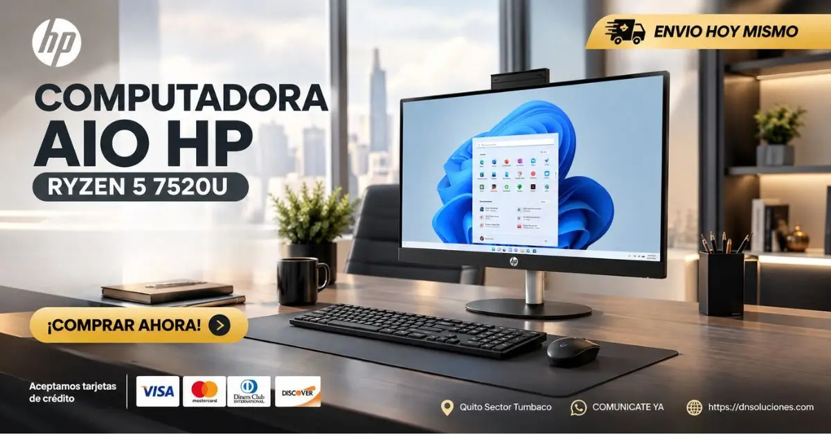Vista frontal Computadora HP All-in-One 24 Ryzen 5 en Quito