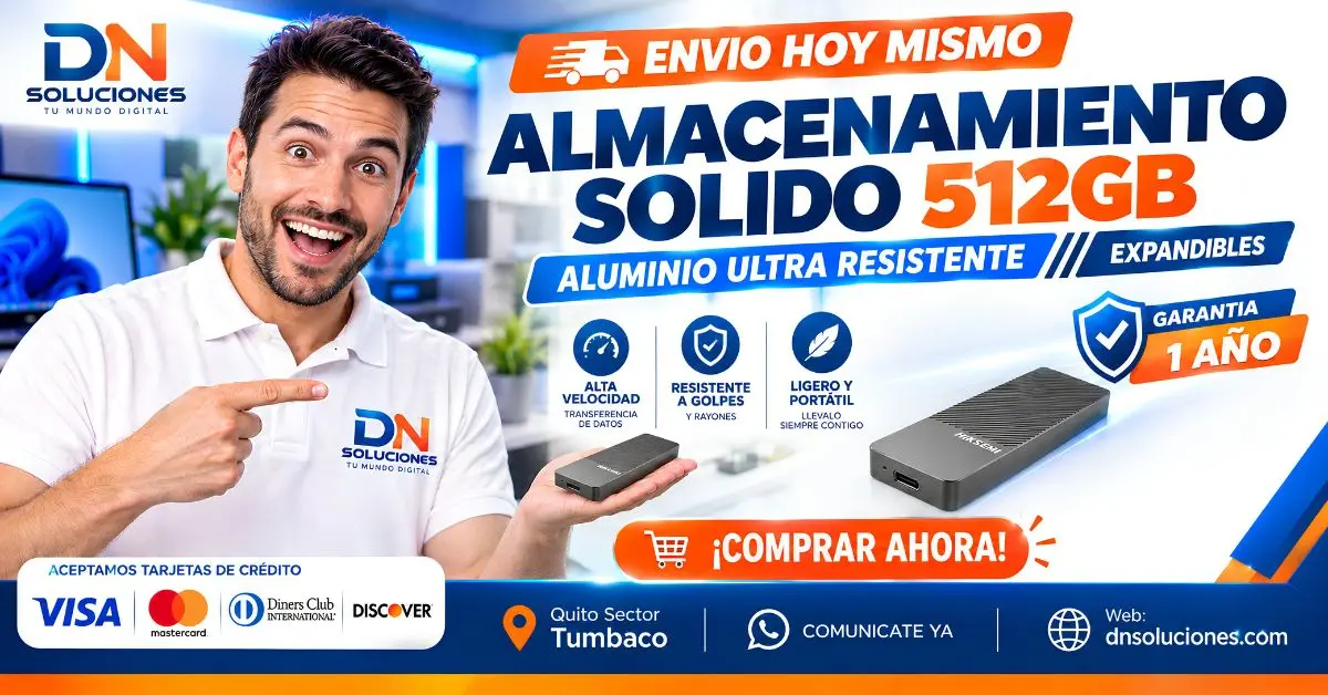 SSD externo NVMe 512GB de aluminio USB-C USB-A - DN Soluciones Ecuador