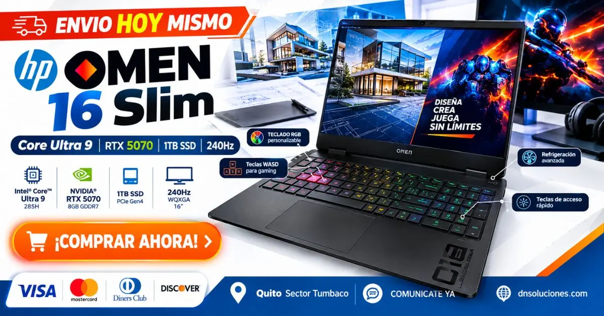 HP OMEN 16 Slim Core Ultra 9 RTX 5070 Dn Soluciones Quito Ecuador