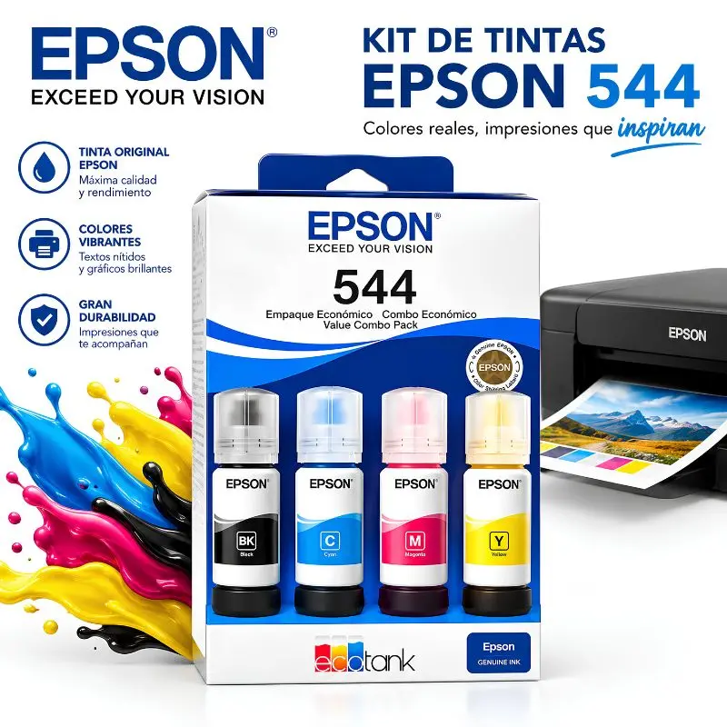 Kit Tintas Epson 544 Originales 4 Colores para EcoTank