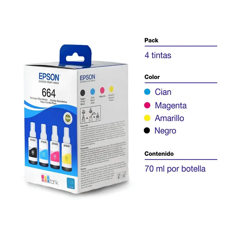 Kit Tintas Epson 664 Originales 4 Colores para EcoTank