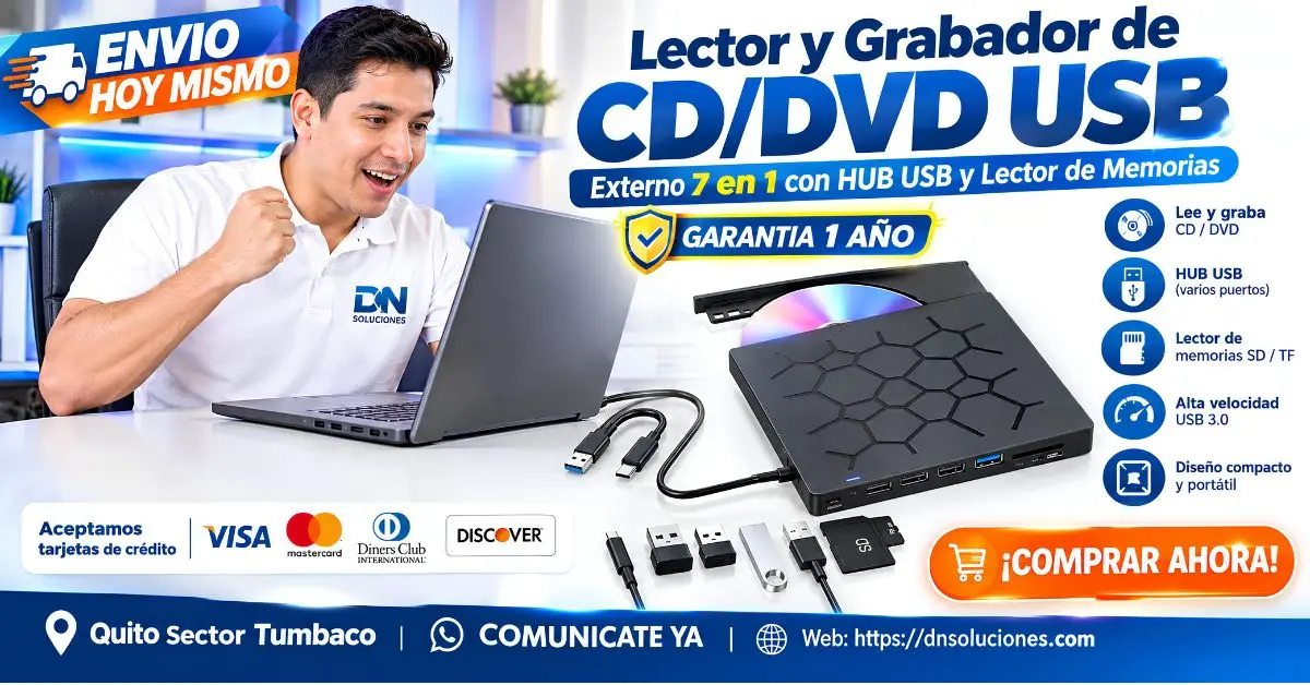 Lector CD DVD externo 7 en 1 con HUB USB y lector SD MicroSD DN Soluciones