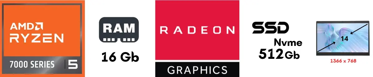 Laptop HP 14-em0026la AMD Ryzen 5 7520U Dn Soluciones
