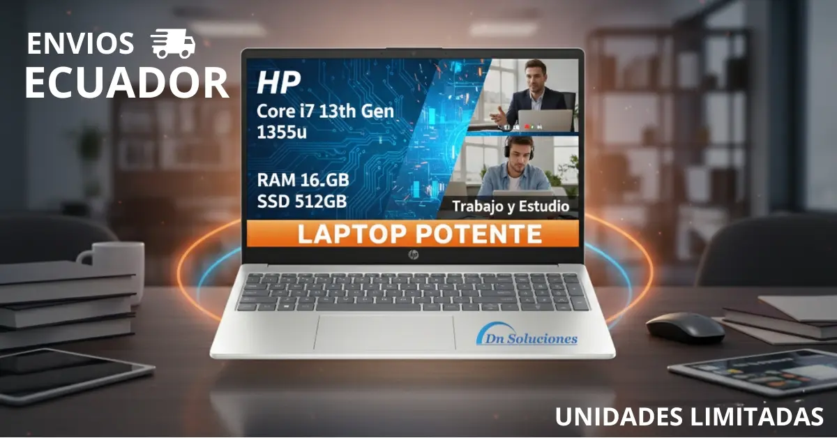 Laptop HP Core i7 de 13ª generación con 16GB de RAM y SSD de 512GB, ideal para trabajo y estudio