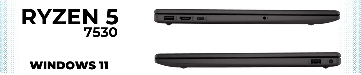 Puertos de conexión Laptop Hp 255 G10 Ryzen 5 7530U SSD 512 Gb