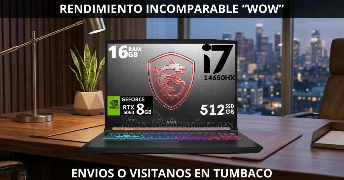 Laptop gaming MSI Katana 15 HX B14WFK i7 14ª Gen RTX 5060 8GB Rendimiento WOOW