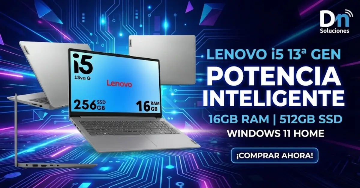 Laptop Lenovo Core i5- 1355U Windows 11 con 16GB RAM y 512GB SSD vista frontal en Dn Soluciones Tumbaco Quito