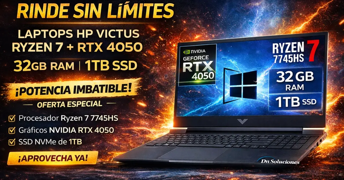 Laptop HP Victus Ryzen 7 7445HS RTX 4050 6GB 32GB RAM 1TB SSD Windows 11 Pro en Ecuador Quito Tumbaco