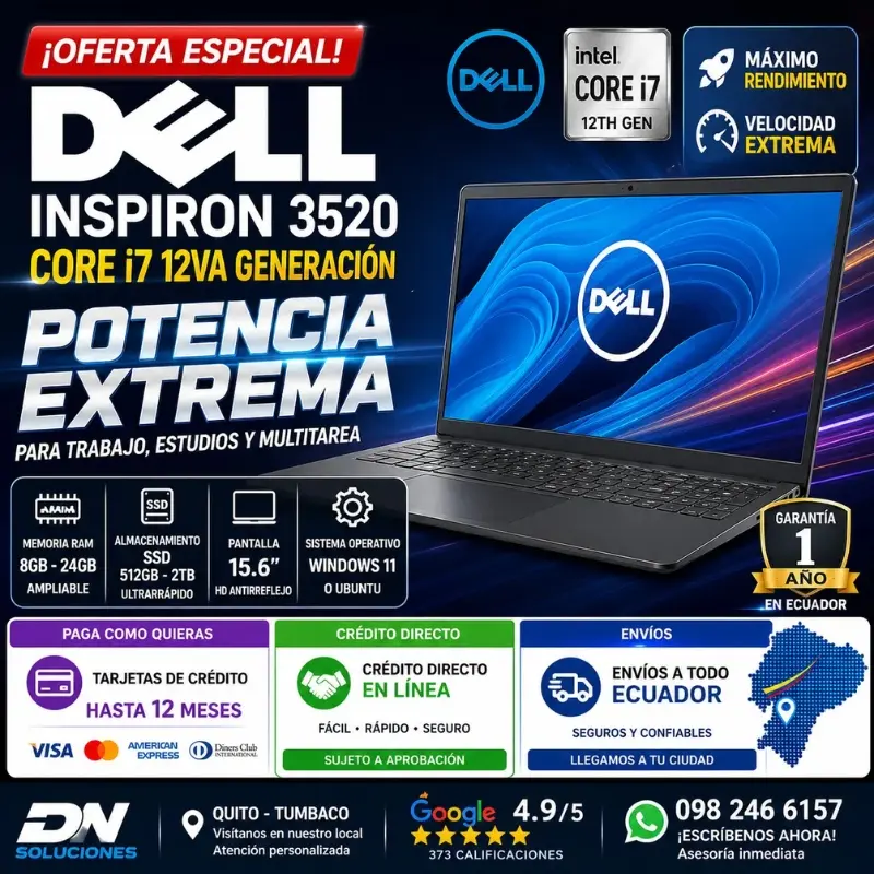Laptop Dell Inspiron 3520 Core i7 12va en Ecuador Dn Soluciones Quito Tumbaco
