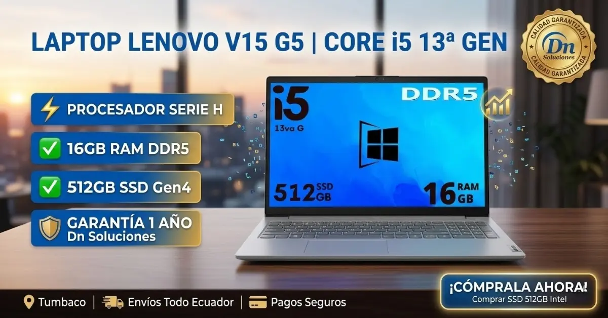 Laptop Lenovo V15 G5 Core i5-13420H Windows 11 16GB DDR5 potencia profesional en Ecuador