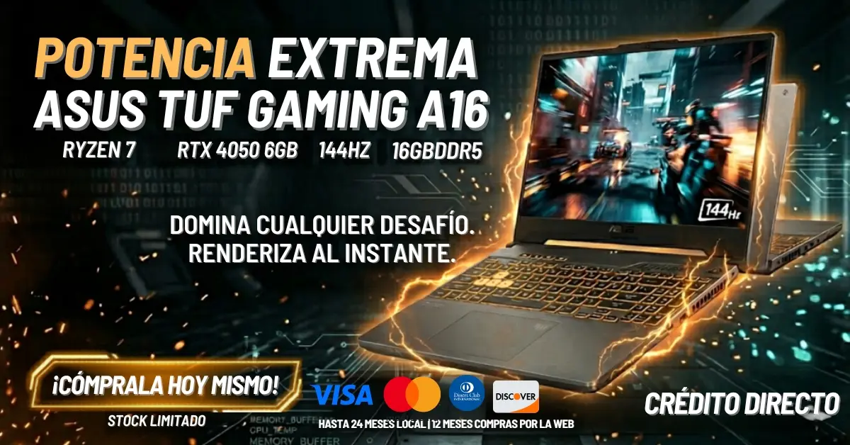 Laptop Gamer ASUS TUF A16 Ryzen 7 RTX 4050 6GB Ecuador