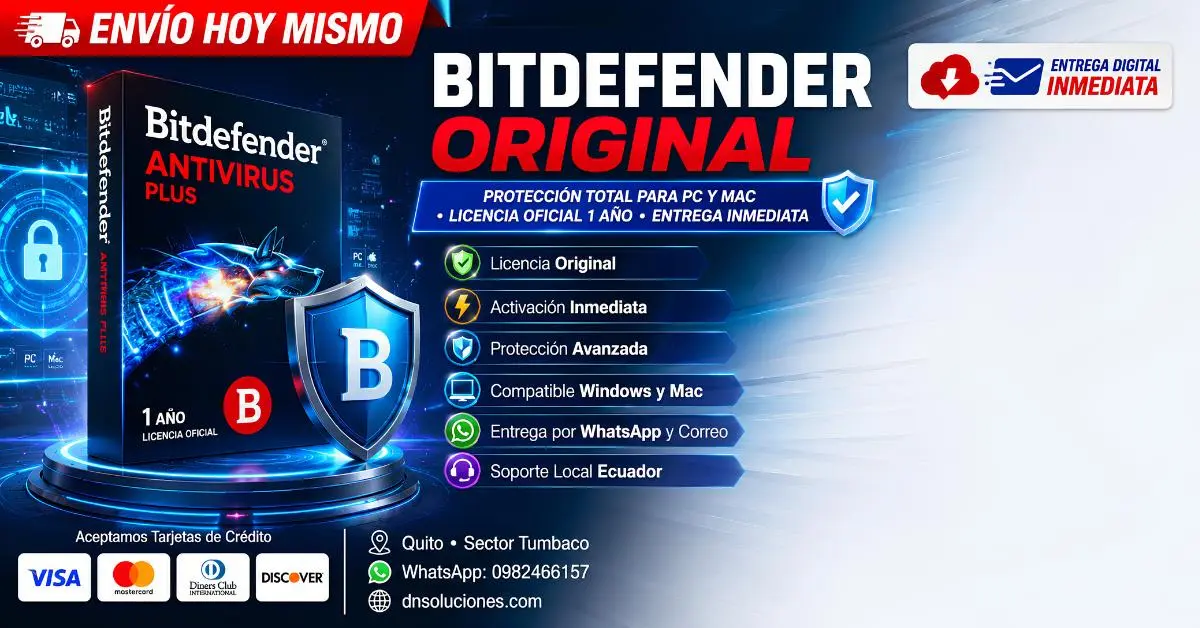 Antivirus Bitdefender licencia original 12 meses en Quito y Tumbaco