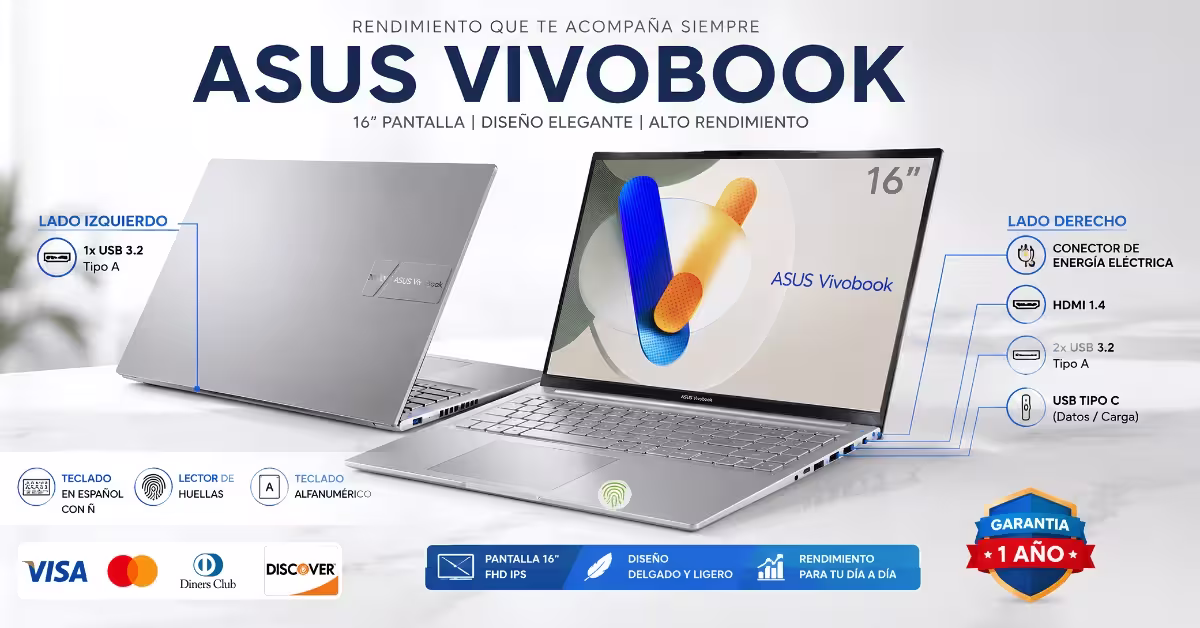 Puertos de conectividad de la Laptop Asus Core i9 13900H - USB-C, USB-A, HDMI y audio
