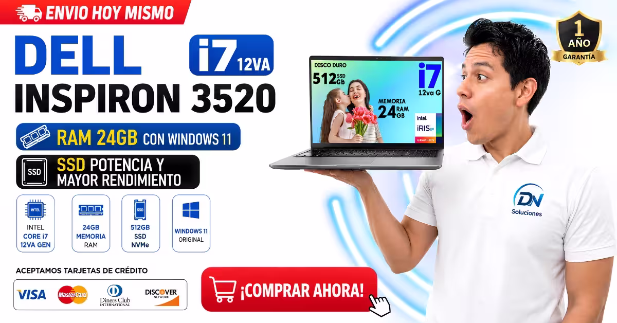 Laptop Dell Intel Core i7 12va G 24 GB RAM con Windows 11 - Potencia Total