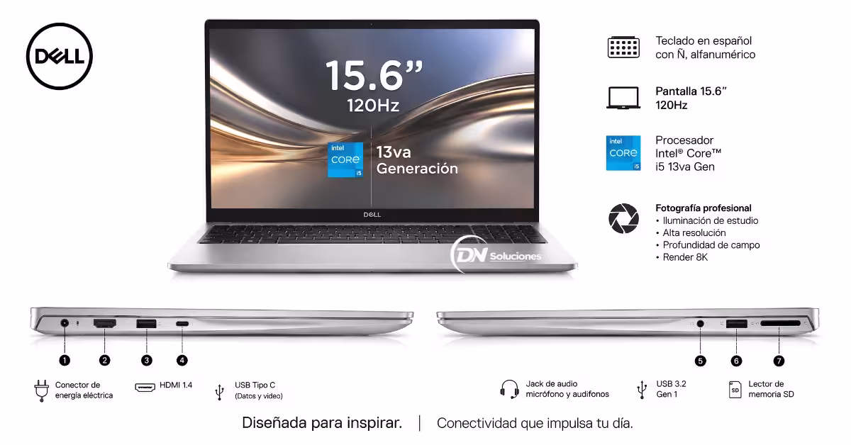 Puertos de conexión Laptop Dell Intel Core I5 13va Inspiron 3530